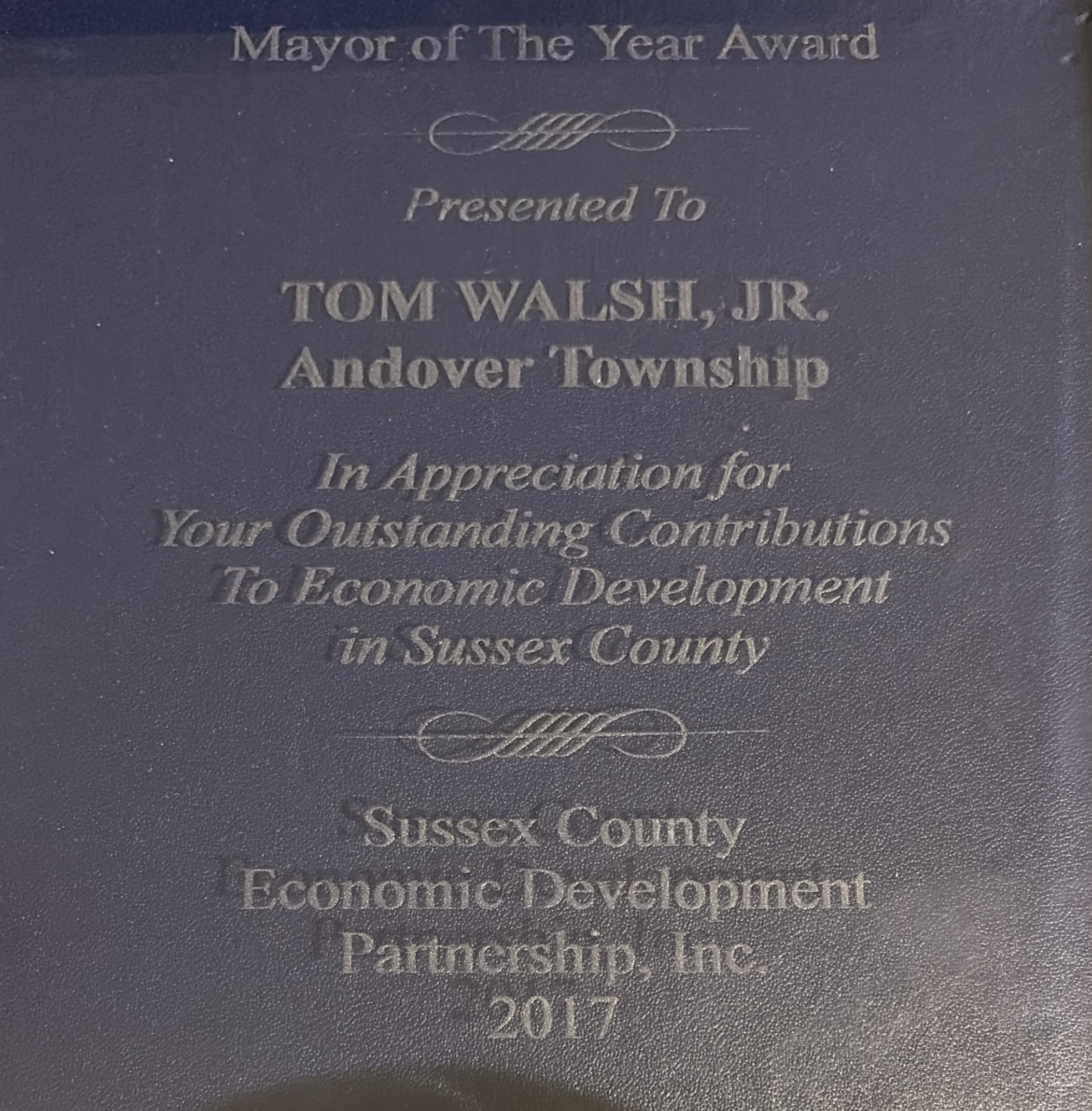 Tom Walsh 2017 Mayor of the Year award